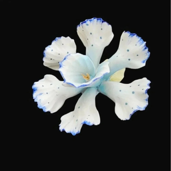 Vtg Capodimonte White / Blue Orchid Flower Italy Marked N w Crown L. Riole - Picture 6 of 8